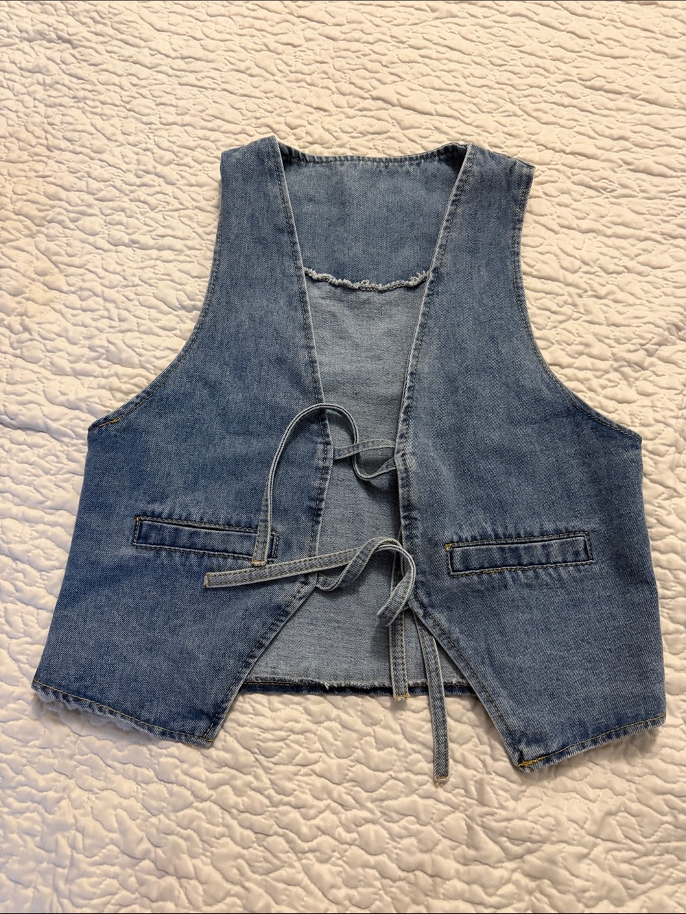 Denim Tie-Front Vest - Blue